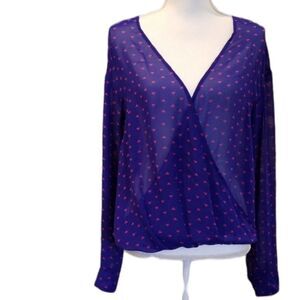 Decree Criss Cross purple and orange triangle print blouse.aize large sheer